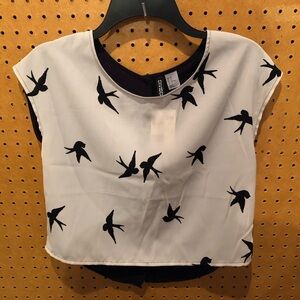 NWT Divided by H&M Tan and Black Dove Bird Crop Top